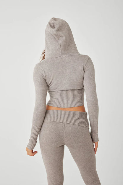 Fleur Cloud Knit Low Rise Pant - Zip Up Hoodie Set