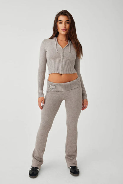 Fleur Cloud Knit Low Rise Pant - Zip Up Hoodie Set