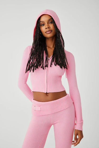 Fleur Cloud Knit Low Rise Pant - Zip Up Hoodie Set