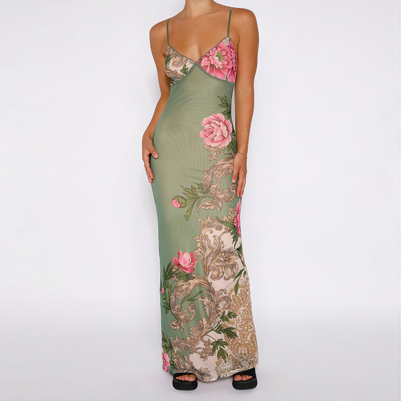 V-Neck Floral Print Dress