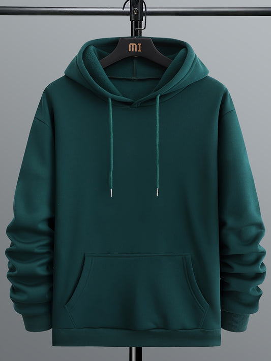 Hoodie in effen kleur met lange mouwen voor heren, ruimvallende sportieve trui met kangoeroezak, voor buitensporten, voor herfst en winter, modieus en veelzijdig